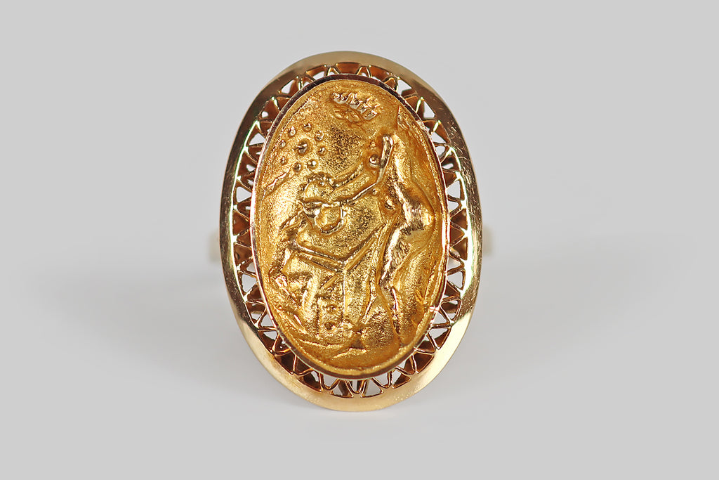 Vintage Nubian Woman & Supplicant Relief Ring
