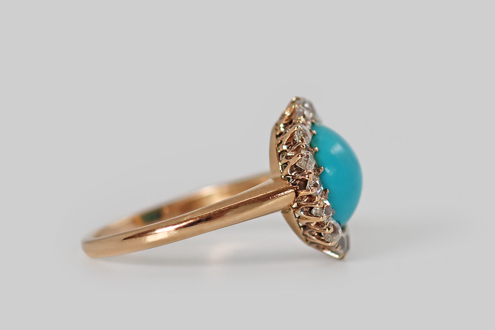 Victorian Persian Turquoise & OEC Diamond Halo Ring