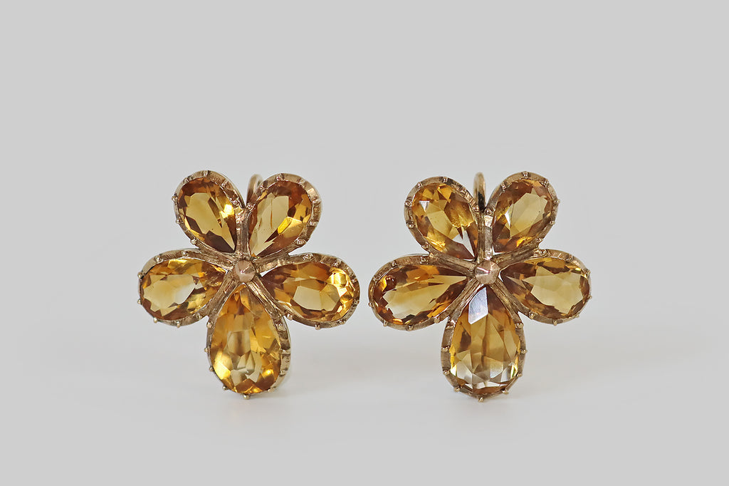 Large Georgian Citrine Pansy Drop Earrings
