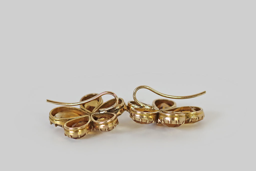 Large Georgian Citrine Pansy Drop Earrings