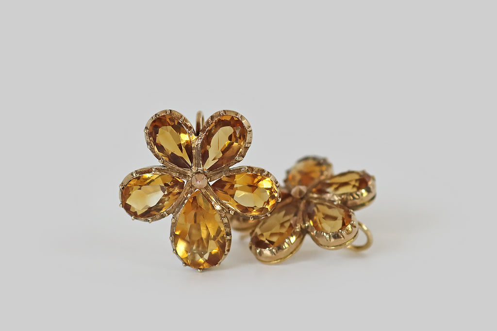 Large Georgian Citrine Pansy Drop Earrings