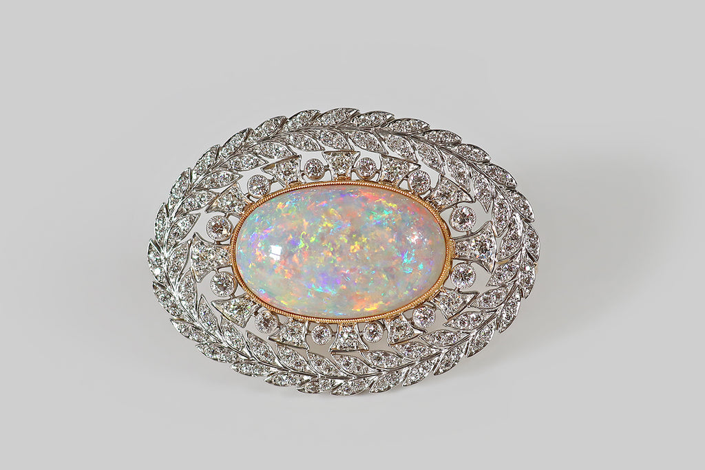 Large Edwardian Tiffany & Co. Opal & Diamond Brooch