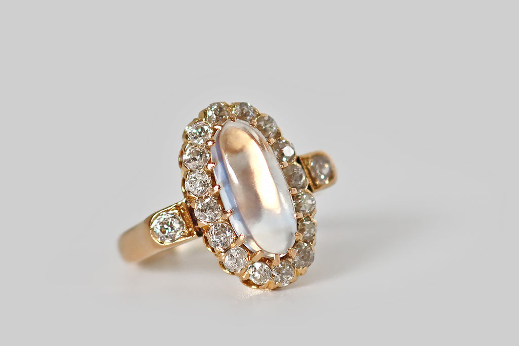 Edwardian Moonstone & OEC Diamond Halo Ring