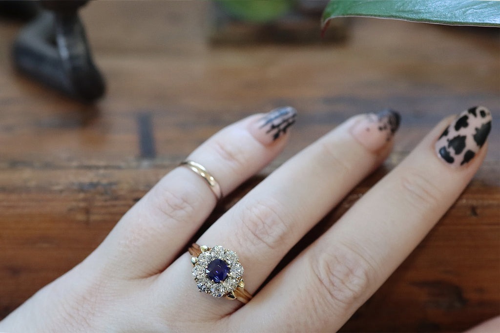 Victorian Blue Sapphire Flower Form Cluster Ring