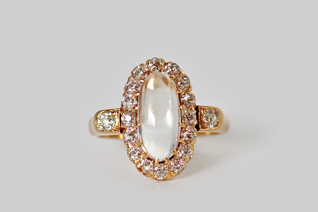 Edwardian Moonstone & OEC Diamond Halo Ring