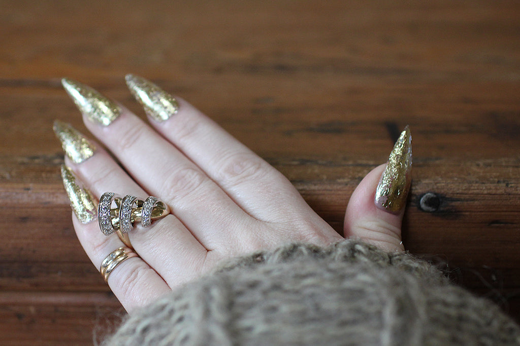 Vintage Modernist Whirlwind Ring with Diamonds in 14k Gold