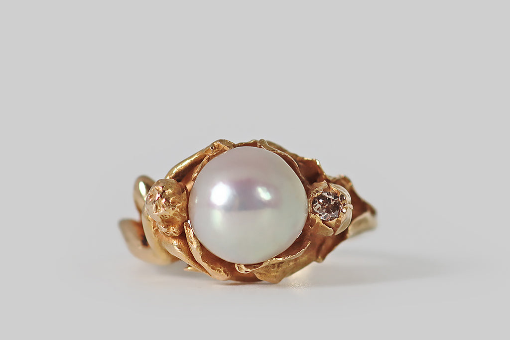 Nude & Rose Figural Pearl & Diamond Ring