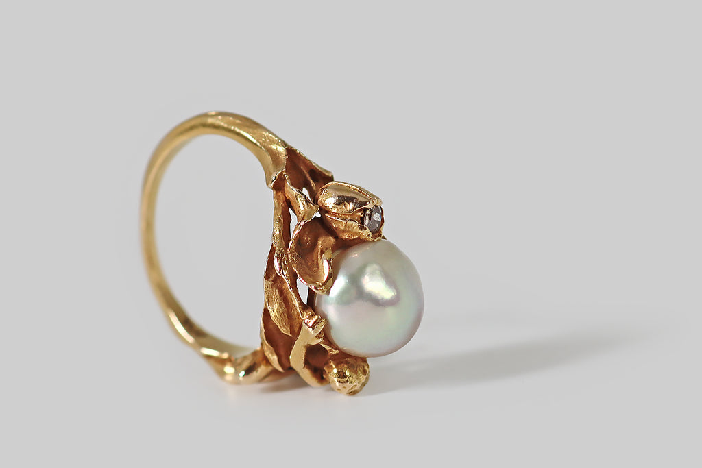 Nude & Rose Figural Pearl & Diamond Ring