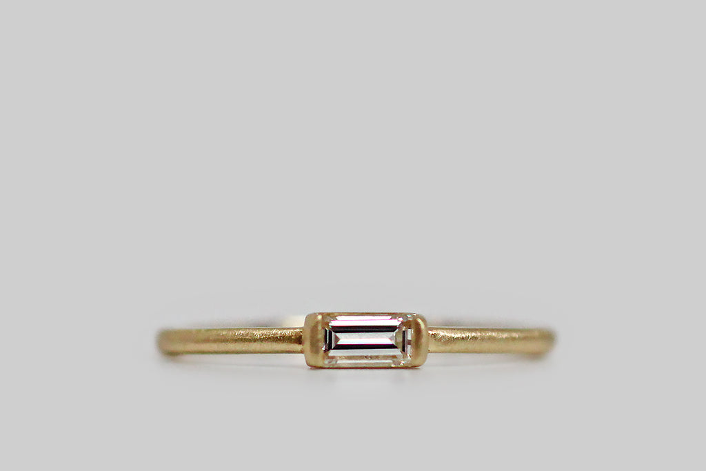 Featherweight Organic Modern Baguette Diamond Ring in 18k Gold