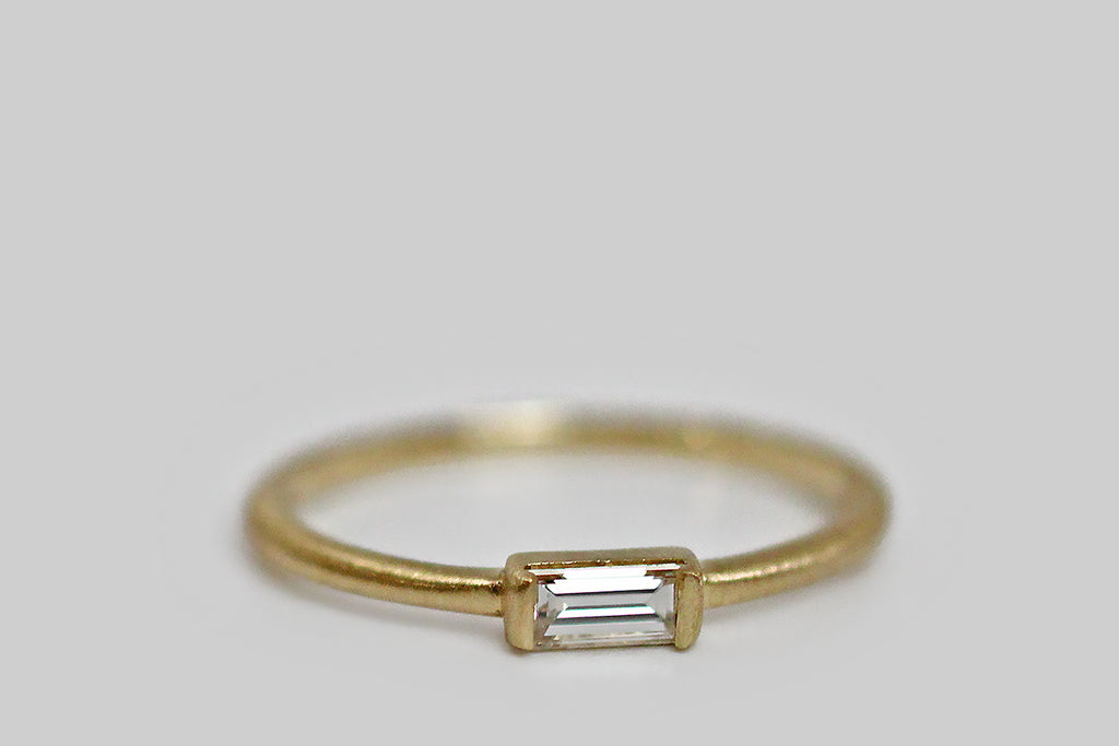 Featherweight Organic Modern Baguette Diamond Ring in 18k Gold