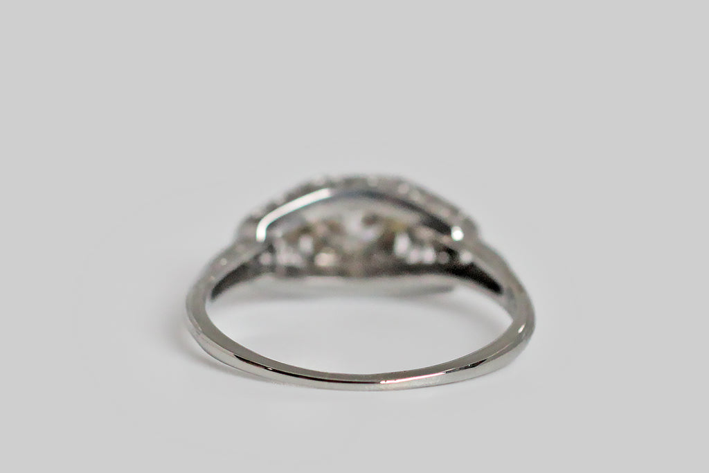 Art Deco Era OMC Diamond Engagement Ring with Orchids in 18k Gold