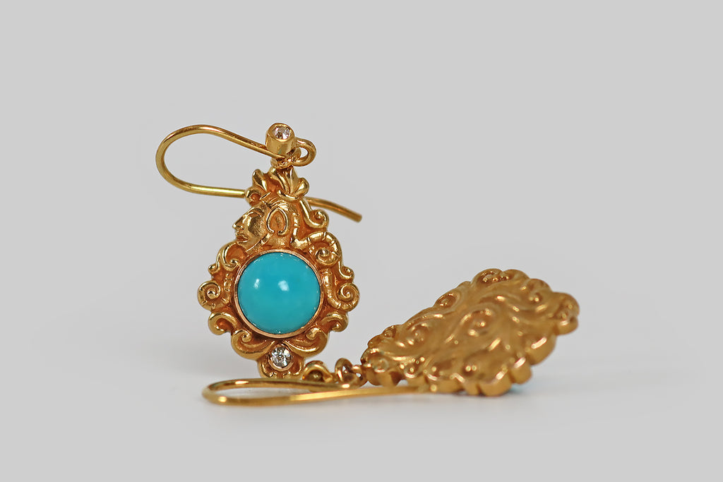 Victorian Turquoise & Diamond Inca Warrior Earrings