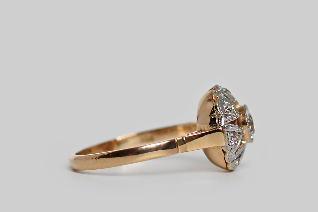 Poor Mouchette | Curated Antique Jewelry, Vintage Jewelry & Engagement Rings | Portland, Oregon | Art Deco Old Mine Cut Diamond Star Face Engagement Ring in 18k Gold & Platinum