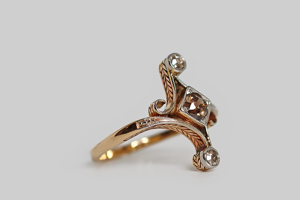 Art Nouveau OMC Cognac Diamond Ring