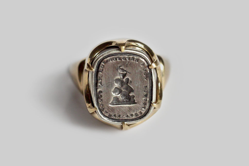 The Constant Dove Intaglio Signet Ring in 14k Gold & Sterling Silver - Custom