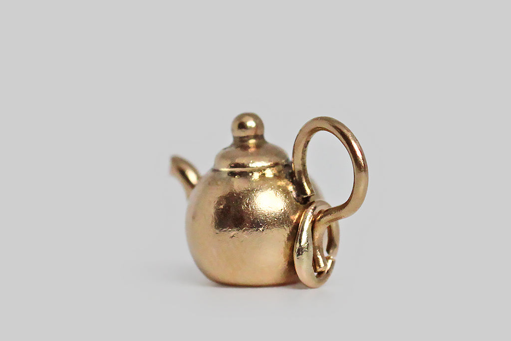Dainty Mid 20th Century English Teapot Charm in 14k Gold