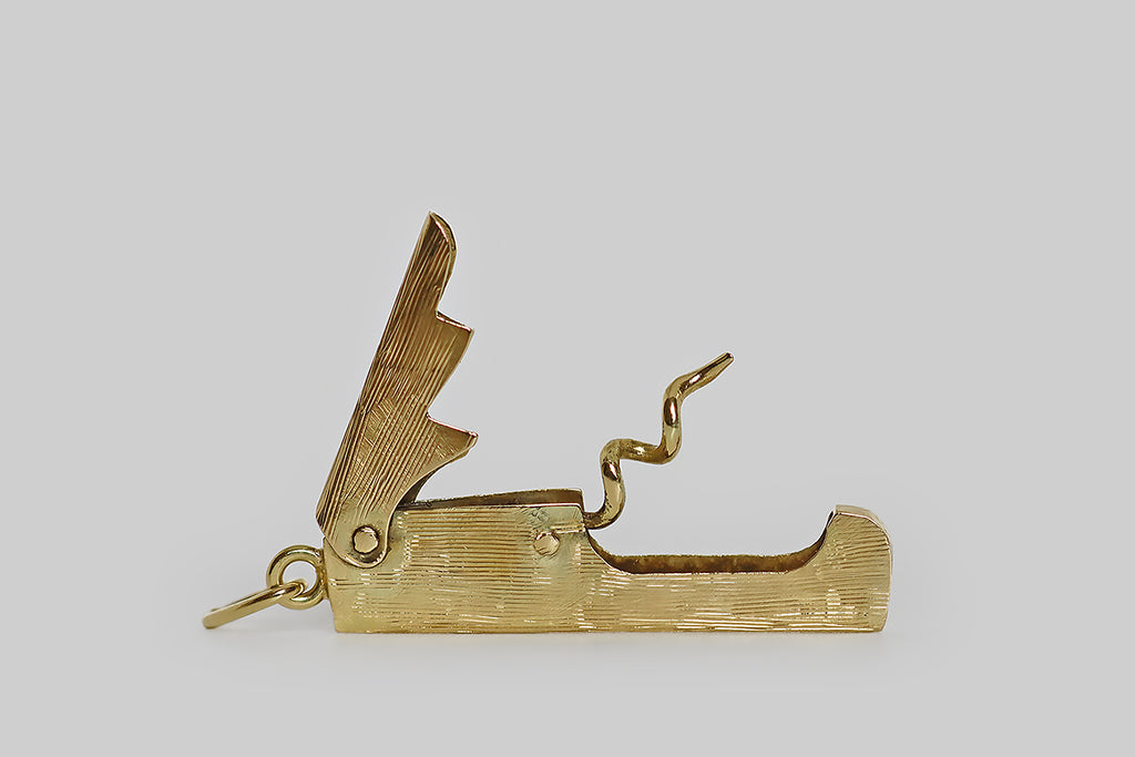 Vintage Hand Fabricated Waiter's Corkscrew Moving Charm in 14k Gold