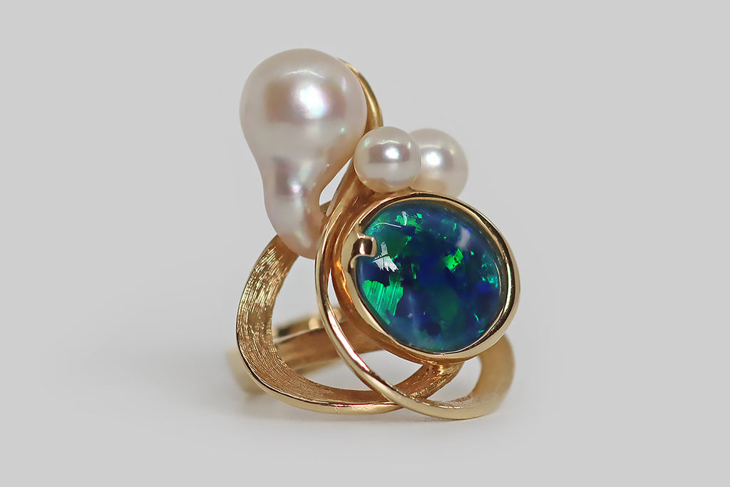 Mid Century Modernist J. Arnold Frew Opal Ring