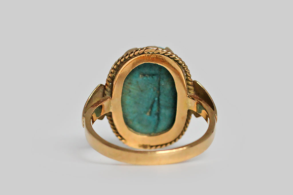 Egyptian Revival Blue Glazed Faience Scarab Ring