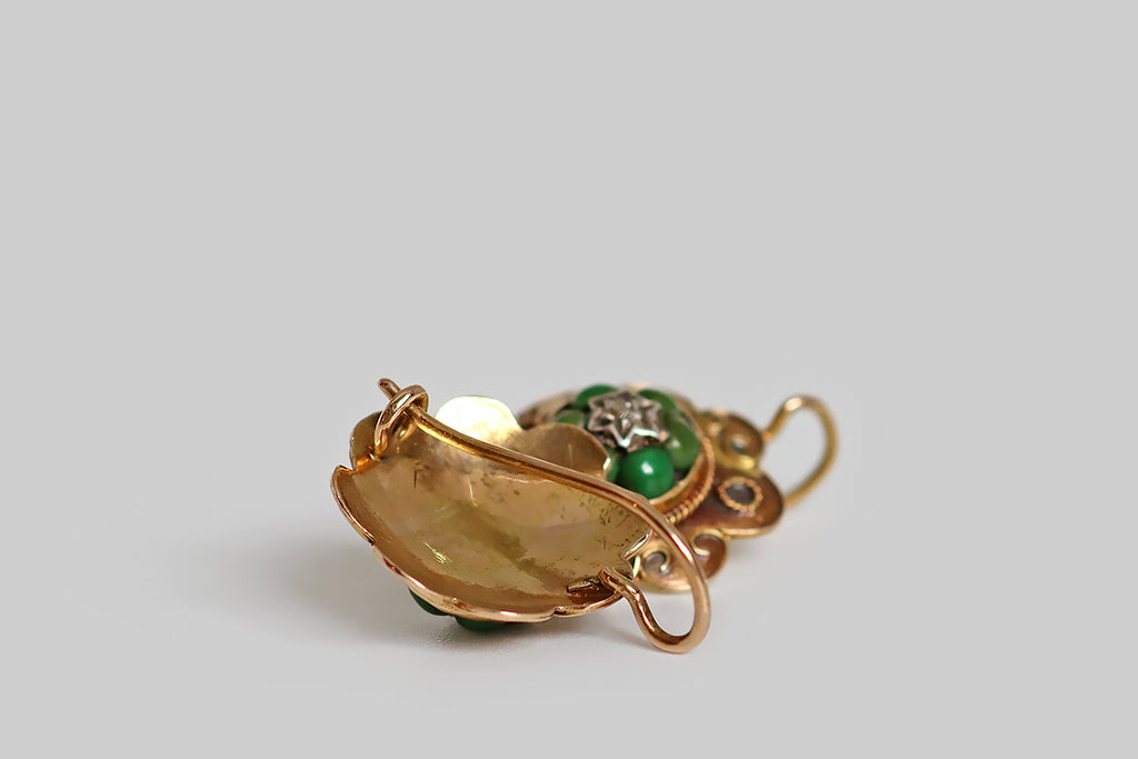 Victorian Era Turquoise Forget Me Not Drop Earrings with Stars in 14k Gold