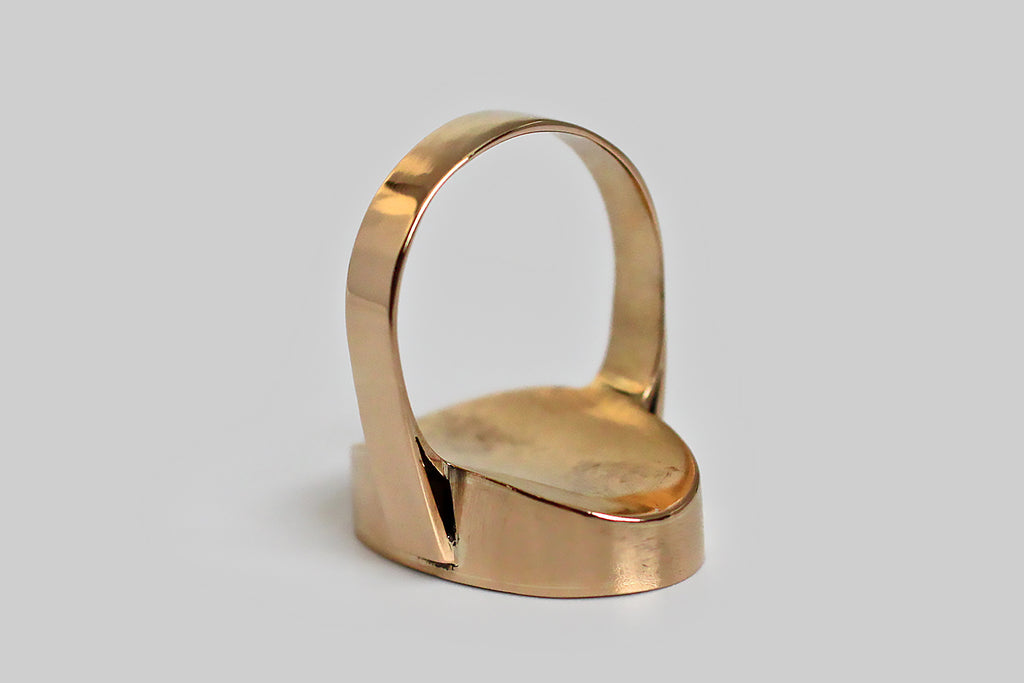 Antique Gutta Percha Women in Communion Intaglio Signet Ring in 18k Gold
