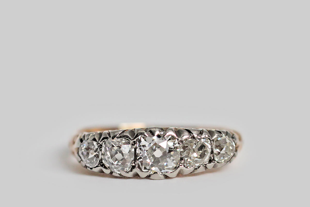 Vintage Gold × Silver Cushion Ring K18 victoriansilvertopfivestonedia